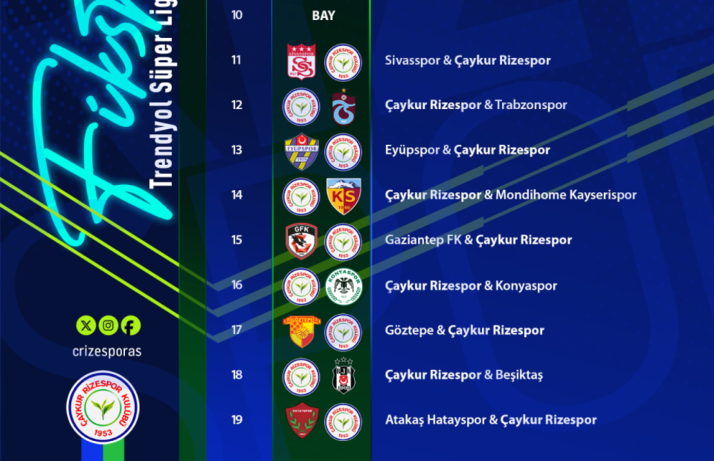 ÇAYKUR RİZESPOR2UN 2024-2025 İLK YARI MAÇLARI BELLİ OLDU