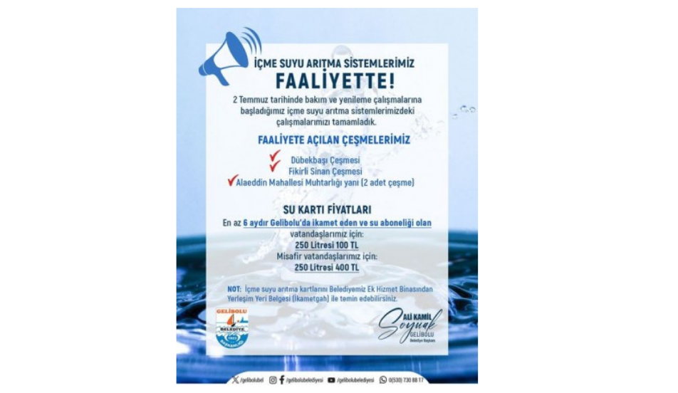 Gelibolu Belediyesinin Arıtmalı Sokak Çeşmeleri Faaliyette