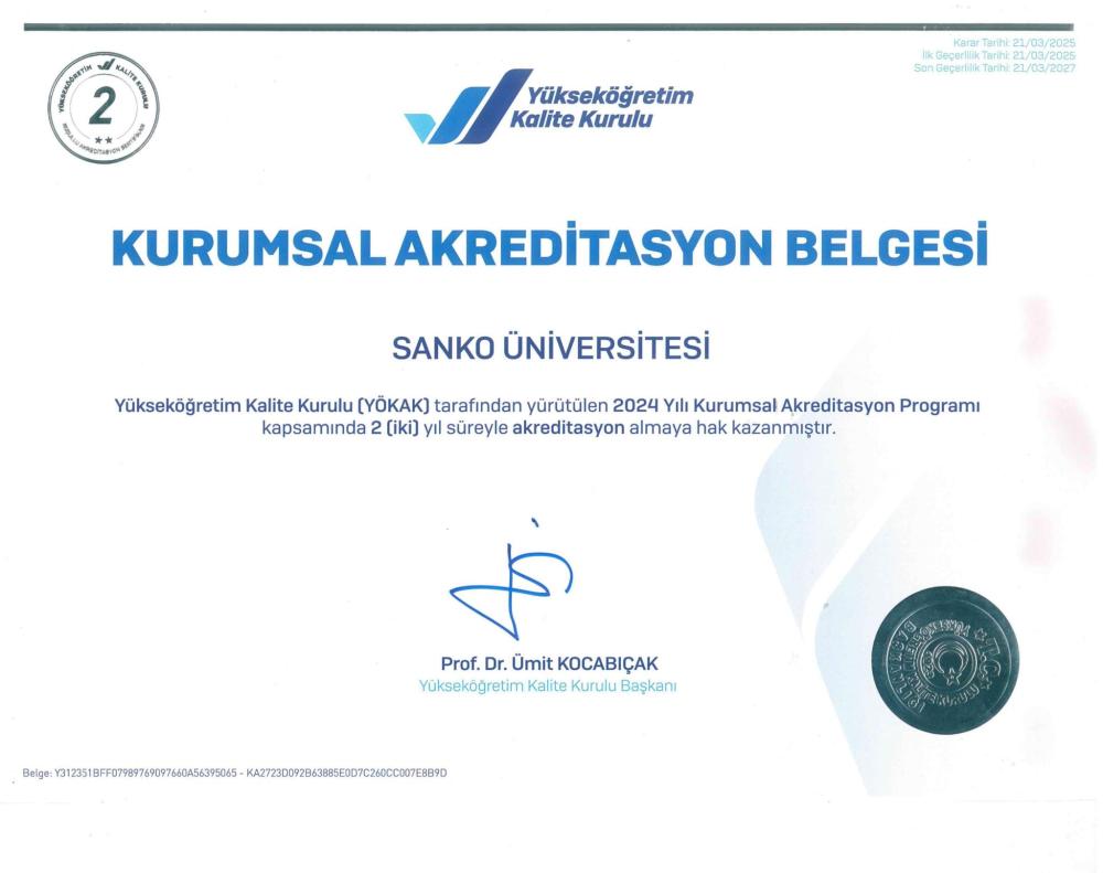 SANKO ÜNİVERSİTESİ YÖKAK KURUMSAL AKREDİTASYONU ALDI